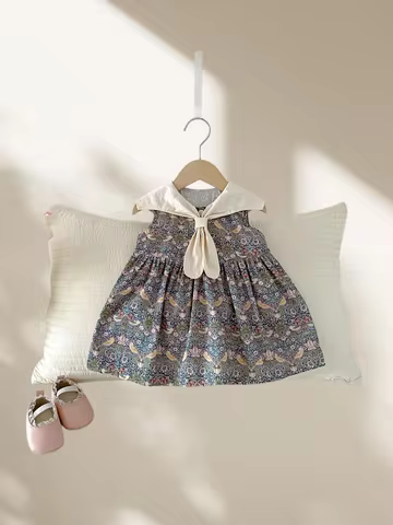 MILANCEL Korean Summer 9M-4T Baby Dress Sweet Floral Kids Girls Cotton Sleeveless Dress Thin Loose C