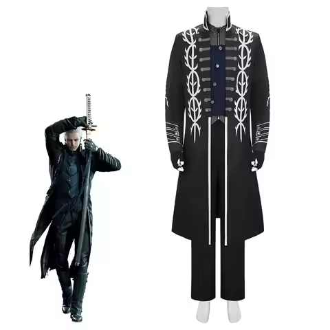 DMC5 Cosplay Vergil Costume Nelo Complete Outfit Halloween Carnival Men Suit Jacket Vest Costume