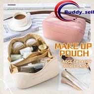 Pillow Makeup Bag Soft PU Leather Cosmetic Bag Double Layer Pouch Travel Portable Large Capacity Toi