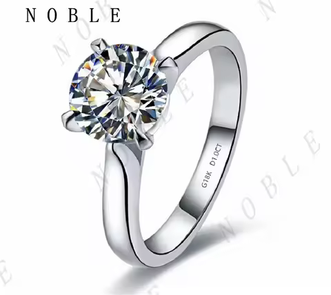 REAL 18K White Gold AU750 Ring 1CT Solitaire Moissanite Diamond Engagement Jewelry 18K White Gold G1