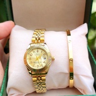 ROLEX DATEJUST ANALOG SET WATCH WITH FREE CARTIER GOLD BANGLE With Date For Women