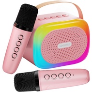 Portable Karaoke Speaker with 2 Wireless Microphone and LED Light Show for Kids