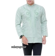Baju Koko Muslim Pria Lengan Panjang Baju koko Bordir Tebal Premium Termurah Warna Hijau Biru Putih