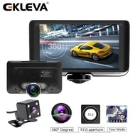 EKLEVA 360 Degree Dash Cam, 4.5 Inch LCD IPS Dual Lens Car Dash Cam Rear View Mirror Camera FHD Touch Screen 1080P Dashboard Camera 360° Driving DVR with Lane Departure Warning System