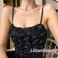 Women's Summer Tank Top with 3D Flower Design - Spaghetti Straps & Scoop Neck