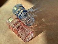 日本Kagami江戶切子水晶啤酒青赤色對杯全新原裝