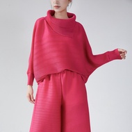 Miyake Plp-Size Women S Top To Cover The Belly To Look Slimmer Upscale 蝙蝠衫 Pleated Loose Long-Sleeve