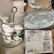 IKEA 宜家 KVITTERA 三層透明糕餅架英式下午茶玻璃碟+不銹鋼手抽 English afternoon tea three levels cake 🧁 dessert plate set 3