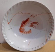 早期奇龍瓷器 手繪蝦盤 湯碗 碗公-直徑21公分