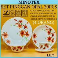 Set Pinggan Opal 20pcs (4 Orang) Pinggan Mangkuk Set / Pinggan Kaca / Mangkuk Kaca / Opal Dinner Set