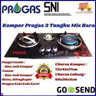 PROGAS PG-333 Kompor Gas Kaca Tanam 3 Tungku Mix Bara Hitam