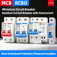 RCBO & MCB AC/DC Miniature Circuit Breaker, 1P/2P 10A-125A Overload Short Earth Leakage Protection, 