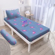 sprei 120x200 double bed no 3 motif aesthetic kotak hitam sudut karet - flamingo biru tambah sargul