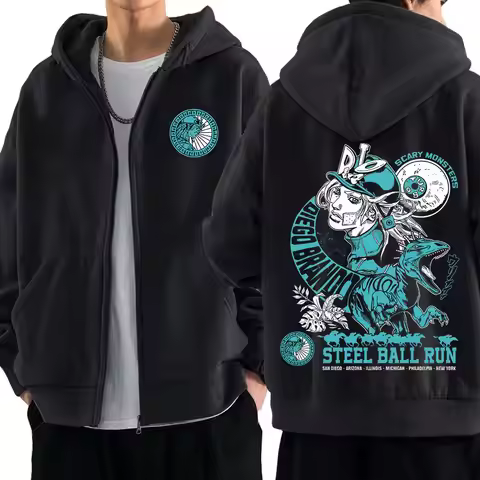 Anime Jojo Bizarre Adventure Zipper Hoodies STEEL BALL RUN Diego Brando Manga Zip Up Sweatshirts Men