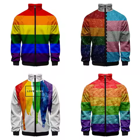 Coats Free LGBT Flag Hoodie Sweatshirt For Lesbian Gay Pride Colorful Rainbow Jacket For Gay Home De
