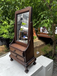 คันฉ่อง โต๊ะเครื่องแป้ง วินเทจ ไม้สักแก่ สีโอ๊ก สีไม้สัก 30x16xสูงรวม60 cm 2 ลิ้นชักปรับองศากระจกไ