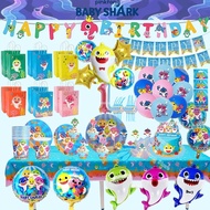 【 Spot Goods 】 Baby Shark Party Set Children's Birthday Party Decoration Banner Digital Balloon Disposable Tableware Table Cloth Gift Bag