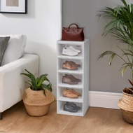 5-Compartment Shoe Storage Box Size 35x28x88 Cm. White/Clear