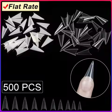 500 Pieces XS Short Stiletto Half False Nail Tips Nail Manicure Fake Nail Art Design 10 Sizes Acryli