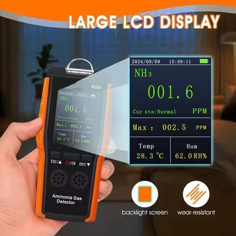 BT-9000B Gas Detector Rechargeable Ammonia 0-100ppm, NH3 Analyzer with LCD, Dual Alarm, Temp & Humid