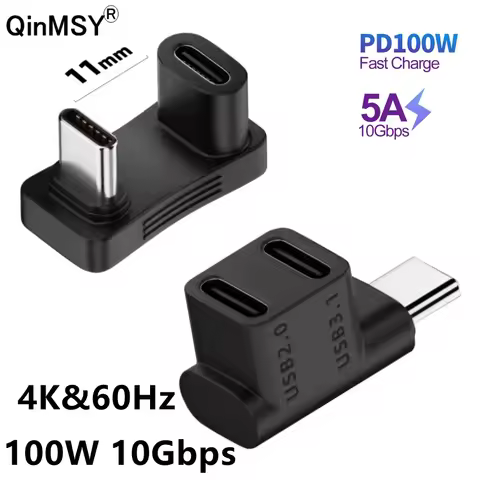 180 Degree U-shaped 100W USB 3.2 Type C 1 to 2 Male to female Adapter OTG 10Gbps Fast Data 4K Tablet