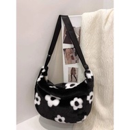 Furry Floral Pattern Messenger Bag