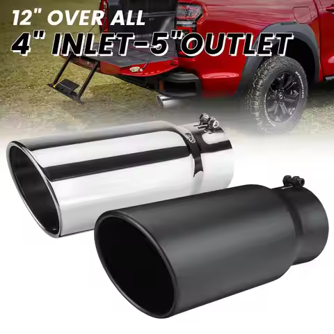 Universal Car Straight Exhaust Tip 12 Inch Length 4 Inch Inlet 5 Inch Outlet Tailpipe Anti-Corrosive