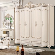 Free Shipping 6-Door European-Style Wardrobe White French Arch Six-Door Wardrobe Gold-Painted Carved