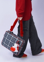 Rebirth野生設定小眾紅色格紋撞色上課蘋果MacBook單肩斜挎電腦包