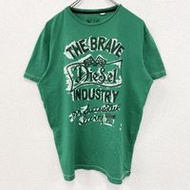 古著DIESEL短袖印花T卹，休閒款，單線縫製，圓領，綠色，XL碼