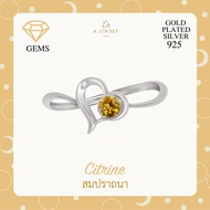 A.CEMI Citrine-November Birthstone Ring พลอยแท้ ซิทริน แหวนพลอยแท้ ซิทริน แหวนเงินแท้ ชุบทอง 18K โร