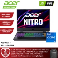 100% Genuine Acer Nitro 5 AN515-58-7534 Black RGB Gaming Laptop NH.QFHSM.005 15.6IN 165Hz FHD IPS / 