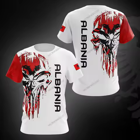 Summer Custom Name Albania Skull Graphic T-shirts Casual Men's Fashion Daily Jersey Short Sleeve Top