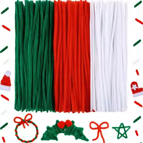 150 Pcs Christmas Pipe Cleaners, 50 White Pipe Cleaners, 50 Green Pipe Cleaners, and 50 Red Pipe Cle