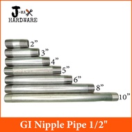 Galvanized Iron GI Nipple Pipe Fittings 1/2"x2"-1/2"x12 Schedule 30 Per Piece