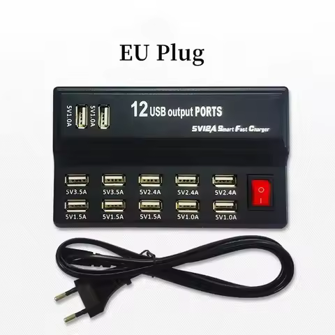 12 Port 5V 3.5A 12A USB Power Fast Charge Station For IPhone 13/12 Plus IPad L Samsung Huawei EU US 