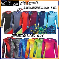 ARORA SPORTS Jersi Jersey Muslimah Sublimation Vneck Long-Sleeved Blouse/ ARORA LONG SLEEVE DRY FIT 