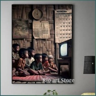 Wall decoration, old-school photo poster for children watching tv for wall decor or wall decoration