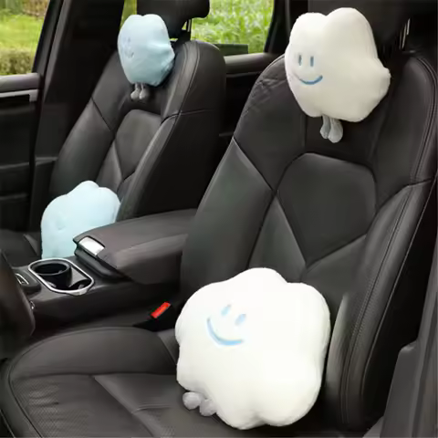 Universal Car Neck Pillow Plush Smiley Cloud Headrest Cute Lumbar Support Soft Comfortable Auto Inte