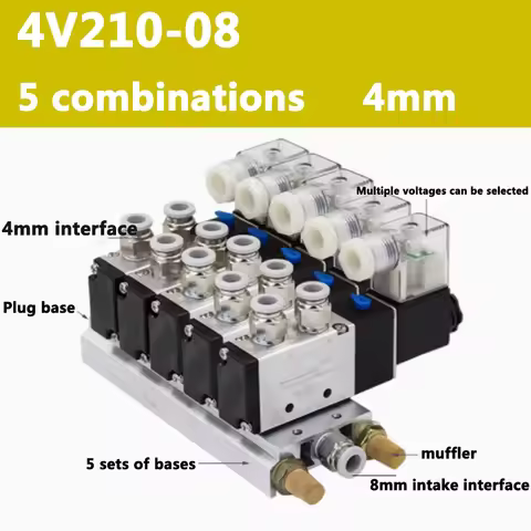 12/24VDC 110/220VAC Multi Option 4V210-08 Pneumatic Solenoid Valve Block With Muffler Fitting Base M