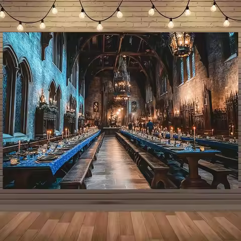 2D flat, 1pc 2D flat banner background cloth - a magical and mysterious castle banquet hall scene ba