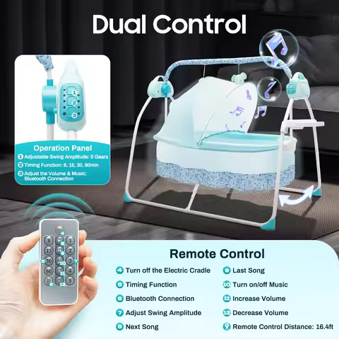 Cradle Swing Sleeping Bed Auto Rocking Chair Bed Swing 5 Speed Stand Baskets Musical Sleeping Basket