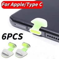 6Pcs Luminous Dust Plug Lossproof Charging Port Dustplugs For iPhone Samsung Xiaomi iPad Tablet IOS Type C Silicone Dustplug