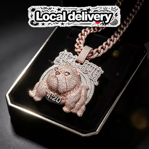 Hip Hop Necklace Charm Bully Bulldog 420 Pendant Full Micro Pave Sparkling Zircon Stones 18K Gold Pl