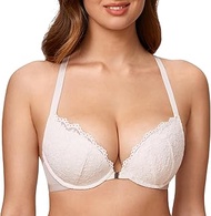 Women's Front Closure Bra with Underwire Push Up Lace Halterneck Bra Racerback Deep Neck Padded, Coc