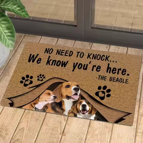 Funny Beagle Door Mat No Need to Knock We Know You Are Here Welcome Mat for Home Entrance Indoor Out