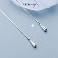 1000earring 925 Sterling Silver Droplet Charm Threader Earrings - Silver