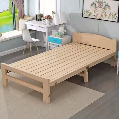 Folded bed, single bed rental room, solid wood bed, hard board bed, small bed, does not take up much