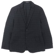 成色極佳 ▼ EMPORIO ARMANI 2021 真絲混紡單排扣西裝外套，黑色，黑色標籤，格紋圖案，logo紐扣，無襯裡剪裁，46碼，意大利製造，正品，男士