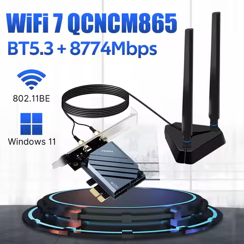 FENVI WiFi7 QCNCM865 PCIE WiFi Adapter BT5.3 2.4G/5G/6GHz FV-BE8800Pro up to 5.8Gbps For Qualcomm Wi